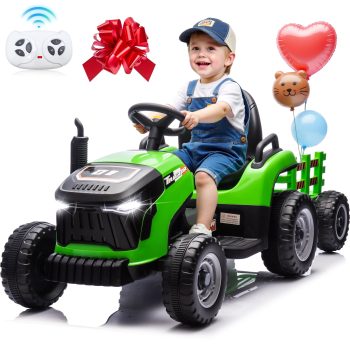 Zukpow 24V Kids Ride on Tractor Car with Remote Control, Dual Motors Electric Battery Powered Motorized Vehicle, Power Car Wheels Ride on Toys w/ Trailer, Bluetooth Music, Outdoor Toys