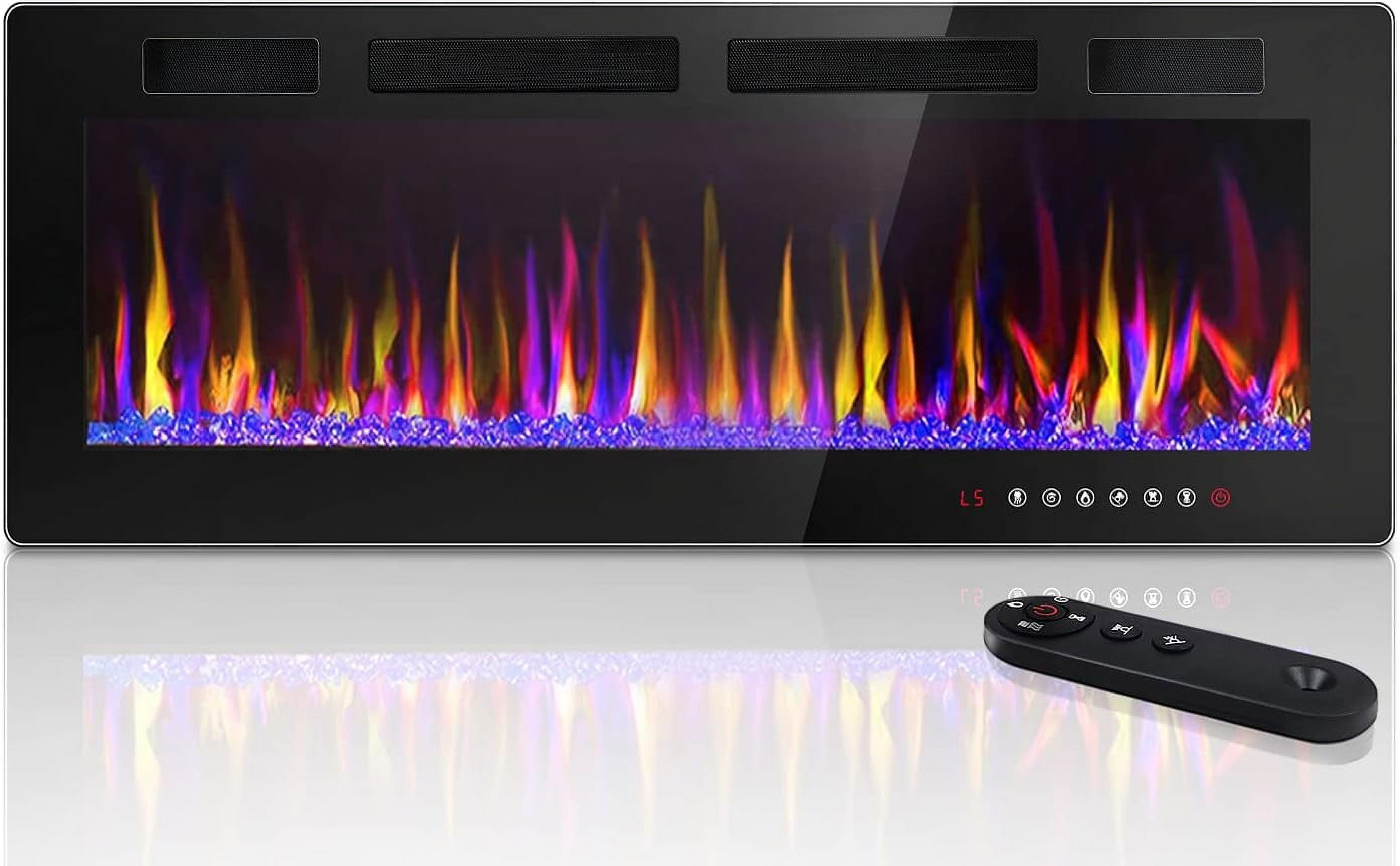 Vitesse 42 inch Electric Fireplace Recessed and Wall Mounted,750/1500W Heater and Linear Fireplace with Touch Screen Control Panel, Timer,Remote Control,Adjustable Flame Color and Speed