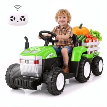 Farmdex 24V Ride on Tractor with Detachable Trailer, Ride on Toys for Kids w/ Remote Control, Electric Cars for Kids, LED Lights, Bluetooth, Music, MP3