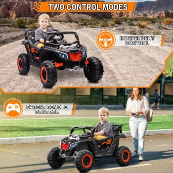 QUIKRA 12V Ride on Toys UTV, Power Truck Wheels with 2 Seaters, Electric Car for Kids with Remote Control, LED Light, Bluetooth