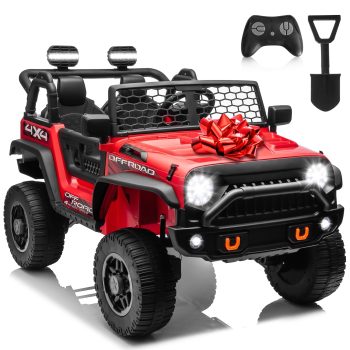 4x4 24 Volt Kids Ride on Truck Car with Remote Control & 2 Seater, 4x200W Motors, 9AH Battery Powered Electric Toys, Spring Suspension, 3 Speeds, Wheels, LED Lights, Bluetooth MP3 Music