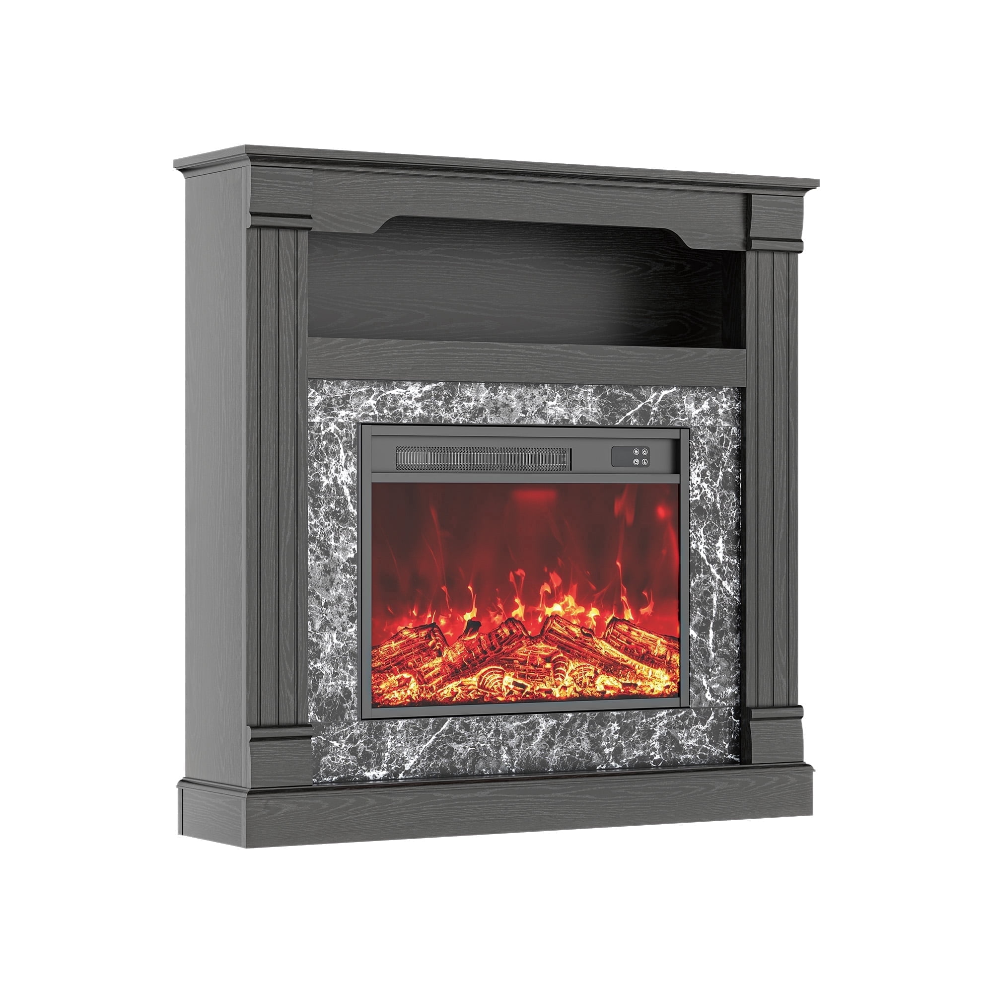 LIGHTINN 40" Freestanding Electric Fireplace With Mantel for Small to Medium Space, Overheat Protection & 3D Flame Effect with Remote Control