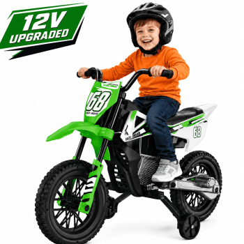 12V Kids Electric Motorcycle with Dual 40W Max Motor, Training Wheels, Bluetooth Music, Soft Start & Spring Suspension, Ride On Motorcycle for Kids Ages 3-8, Birthday/ Xmas Gift for Boys and Girls