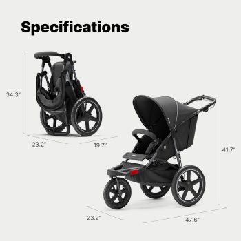Mamazing Jogging Stroller, Foldable All-Terrain 12/16in Air Tires, Disc Hand and Foot Brakes, Magnetic 5 Point Harness for Baby and Toddler,Black