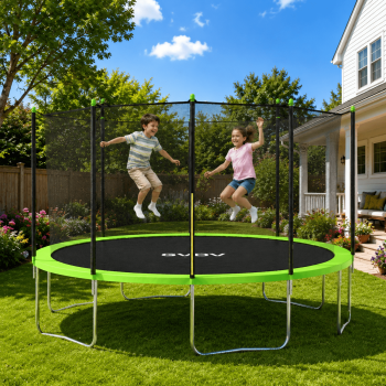 GVDV Outdoor Trampoline, 14' Backyard Recreational Trampoline with Enclosure for Kids & Adults
