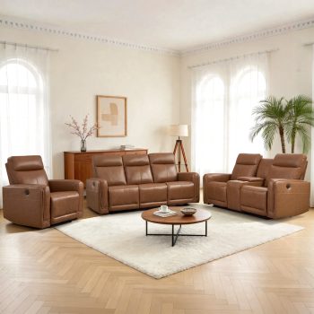 Ebello 6-Seater Power Genuine Leather Sofa Set, Reclining Chair, Loveseat and 3-Seater Couch with Cup Holders and USB Ports for Living Room, Home Theater ()