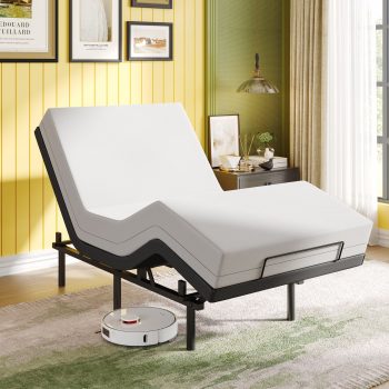 Amolife Size Ergonomic Adjustable Bed Base Frame with Motor 1.0, Motorized Head, Foot Incline & Wireless Remote Control, Base Only