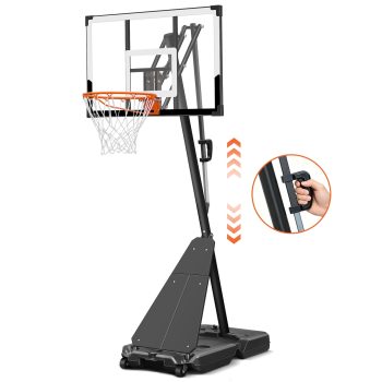 SERAY Basketball Hoop with 4.9-10 feet Height Adjustable for Kids/Adults, Portable Basketball Goal with 44 inch Backboard and 2 Wheels for Outdoor/Indoor Sports
