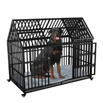 54 inch Heavy Duty Indestructible Dog Crate with Mat, Escape Proof Dog Cage Kennel with Lockable Wheels, High Anxiety Double Door, Extra Large Crate Indoor for Large Dog with Removable Tray