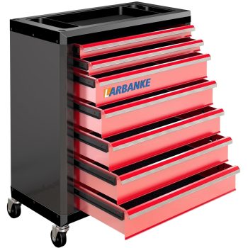 LARBANKE 7 Drawer Tool Chest Rolling on Wheels with Lock & Worktop, Stackable Tool Storage Cabinet