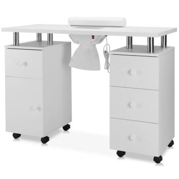 Ktaxon Nail Desk Manicure Table Storage Station with 4 Drawers, Lockable Wheels