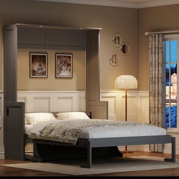 MODERNLUXE Queen Size Murphy Bed with LED Light and USB Charging Station, Wall Bed with Desktop