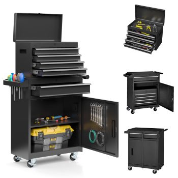 MUCHANT 5-Drawer Rolling Tool Chest, 2-in-1 Tool Box& Cabinet with Wheels, Drawers and Removable Top Tool Box for Garage, Warehouse, Workshop, Repair Shop