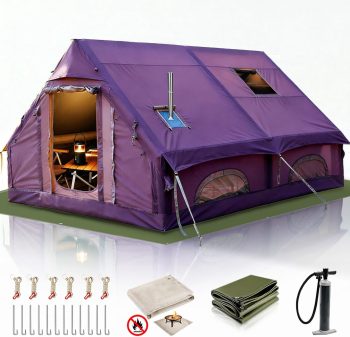 SENLEETO 8-10 People Glamping Inflatable Tents, 129 ft² Large Blow Up Tent with Hand Pump, 420D Oxford Fabric Camping Tent, Easy Setup Air Tent for Outdoor&Travel