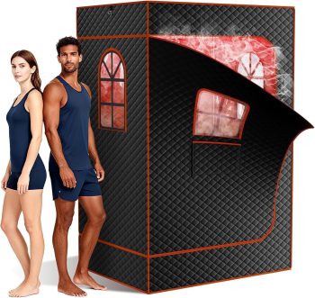 MOPHOTO 71''x49''x36'' Upgraded 2 Person Infrared Sauna Box,Extra Large Steam Sauna Tent with 2 Steamers,2 Folding Chair,Remote Control,Portable for Home Personal Sauna
