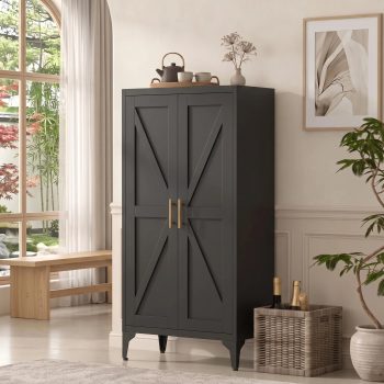 AISWORD 47 Inch Metal Kitchen Pantry Cabinet, Freestanding Storage Cupboard with 3 Adjustable Shelves, 4-Tier Tall Storage Cabinet for Kitchen Bathroom Laundry Garage