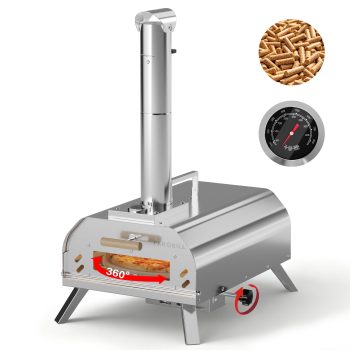 PARGRILL 12" Wood Pellet Pizza Oven Outdoor, Portable Pizza Maker with 360 Rotating FDA Pizza Stone and Adjustable Chimney Control, Stainless Steel
