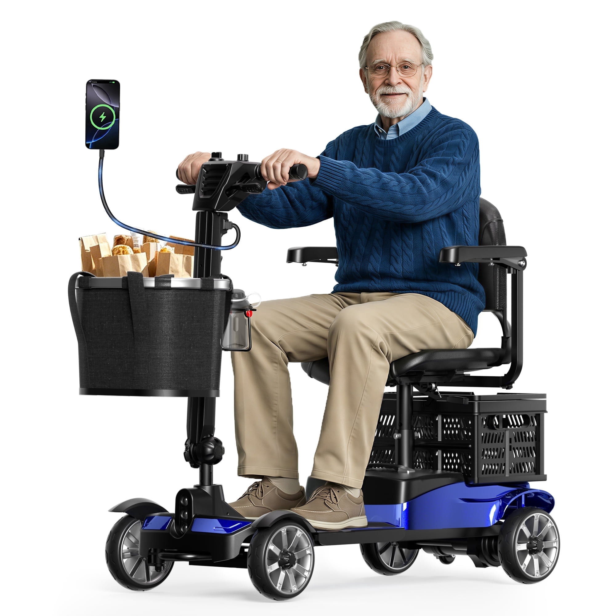 Biqissi 4 Wheels Mobility Scooter for Seniors, Mobility Scooter with Removable Battery, Airline Approval, 15MI, Blue