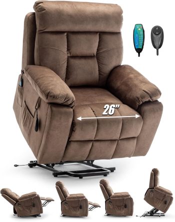 Large Power Lift Recliner Chair with Heated and Massage, Upgraded Dual Motor Lay Flat Recliners, 25in Extra Wide Seat, Cup Holder, Side Pocket