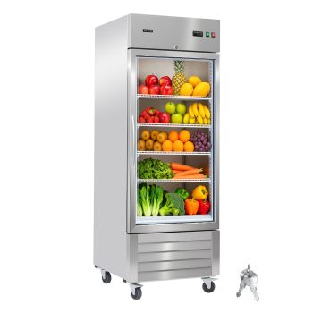 VEVOR Commercial Reach-In Refrigerator 29" W, 22 Cu.Ft Stainless Steel Upright Refrigerator with Single Glass Door, Auto-Defrost, 4 Adjustable Shelves, 32 to 50 Temp Control, ETL Certified