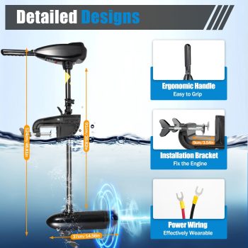 12V 80Lbs Electric Trolling Motor, 626W 1900r/min Long Shaft Outboard Motor For Inflatable Boats, Fishing Boats And Kayaks