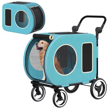ModFurne Large Pet Stroller for Dogs, 4 Wheels Foldable Dog Stroller with Detachable Carrier for Car Seat, Adjustable Handle, up to 80 lbs