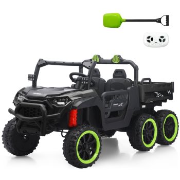TCARAIWEN 24V Ride On 2 Seater Dump Truck with Remote Control, Ride on UTV W,2 Speed 4WD Power Ride Cars 6x6 Wheels Ride on Toys W/ Dump Bed/Shovel for Boys Girls