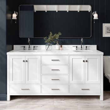 Ariel Cambridge 72 Inch Double Oval Sink Bathroom Vanity With Carrara Quartz Countertop 1.5 Edge In