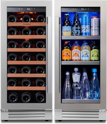Ca'Lefort Wine and Beverage Refrigerator, 15" Wine Cooler and 15" Beverage Fridge Side-by-Side, Holds 33 Bottles and 100 Cans for Halloween Gifts