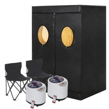 2 Person Portable Steam Sauna Tent Full Body Indoor Sauna Pod, 1400W Dual 3L Steamer, 2 Collapsible Chairs, 15-Level Remote