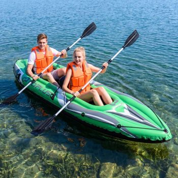 11.5 Ft Inflatable Kayak 2 Person Heavy Duty with Aluminum Paddles Green