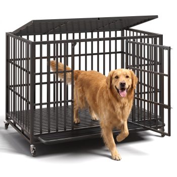 Waleaf 48 Inch Heavy Duty Dog Crate, Indestructible Dog Kennel Indoor, Escape Proof Pet Cage for Large Dogs, High Anxiety Dog Crate with Double Door, Lockable Wheels & Removable Tray