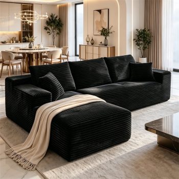 Aukfa 108" Cloud Sectional Sofa Deep Seat Boneless Couch Modular L-Shaped Couch, Oversized Left Chaise Corduroy Sofa for Living Room