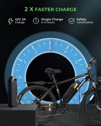 DYU 26" Electric Bike for Adults, 36V/10AH Removable Battery, Peak 750W Brushless Motor, 50 Miles Commuting Range, Front Fork Suspension, Shimano 7 Speed, Class 2 Ebike, UL2849