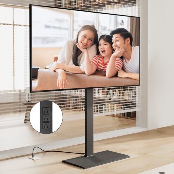 FITUEYES Modern Black Swivel Floor TV Stand with Power Outlet Mount for TVs up to 85 inch Metal Base