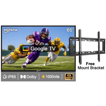 Pyimgus 65” Outdoor TV, 4K Google Outside TV, 1000nits Ultra-High Outdoor Television, IP65 Waterproof TV, Weatherproof TVs with Voice Assistant Remote, Compatible with Dolby for Patios, Sports