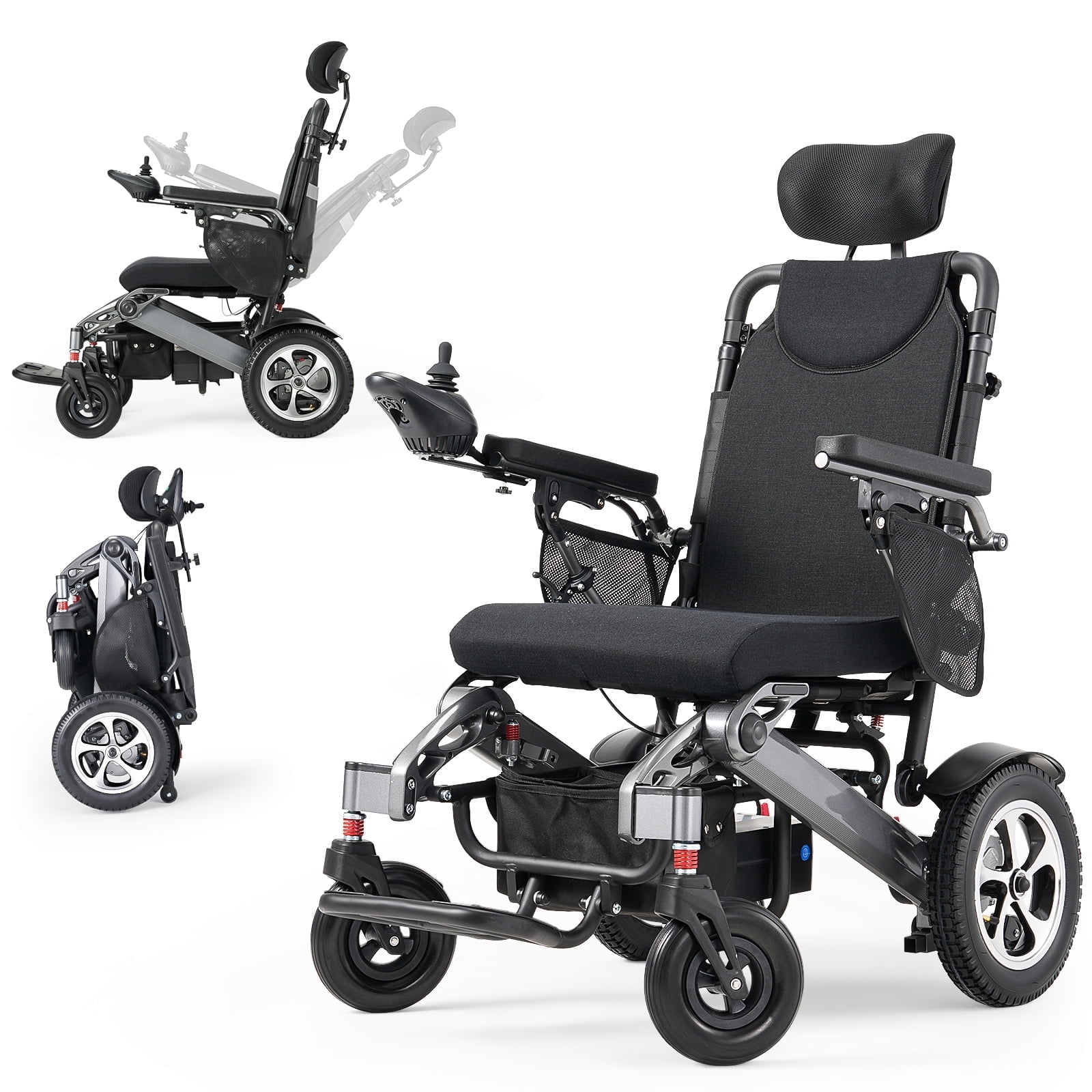 Verpal 25 Miles Reclining Electric Wheelchair,Foldable Motorized Wheelchairs for Adults,Adjustable Headrest,265lb,Black