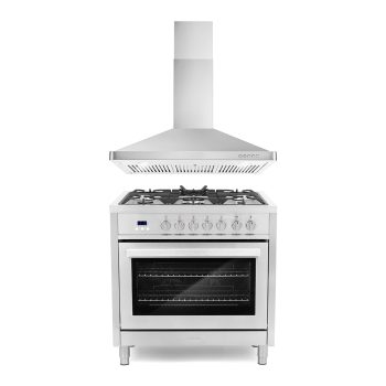 Cosmo 2 Piece Kitchen Appliance Package with 36" Freestanding 220/240V Dual Fuel Range Kitchen Stove & 36" Wall Mount Range Hood Kitchen Hood Kitchen Appliance Bundles