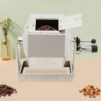 Silver Stainless Steel 30*18*34.5cm Gas Bean Roaster 14.5L Large-Capacity Automatic Rotating Commercial Coffee Bean Roaster