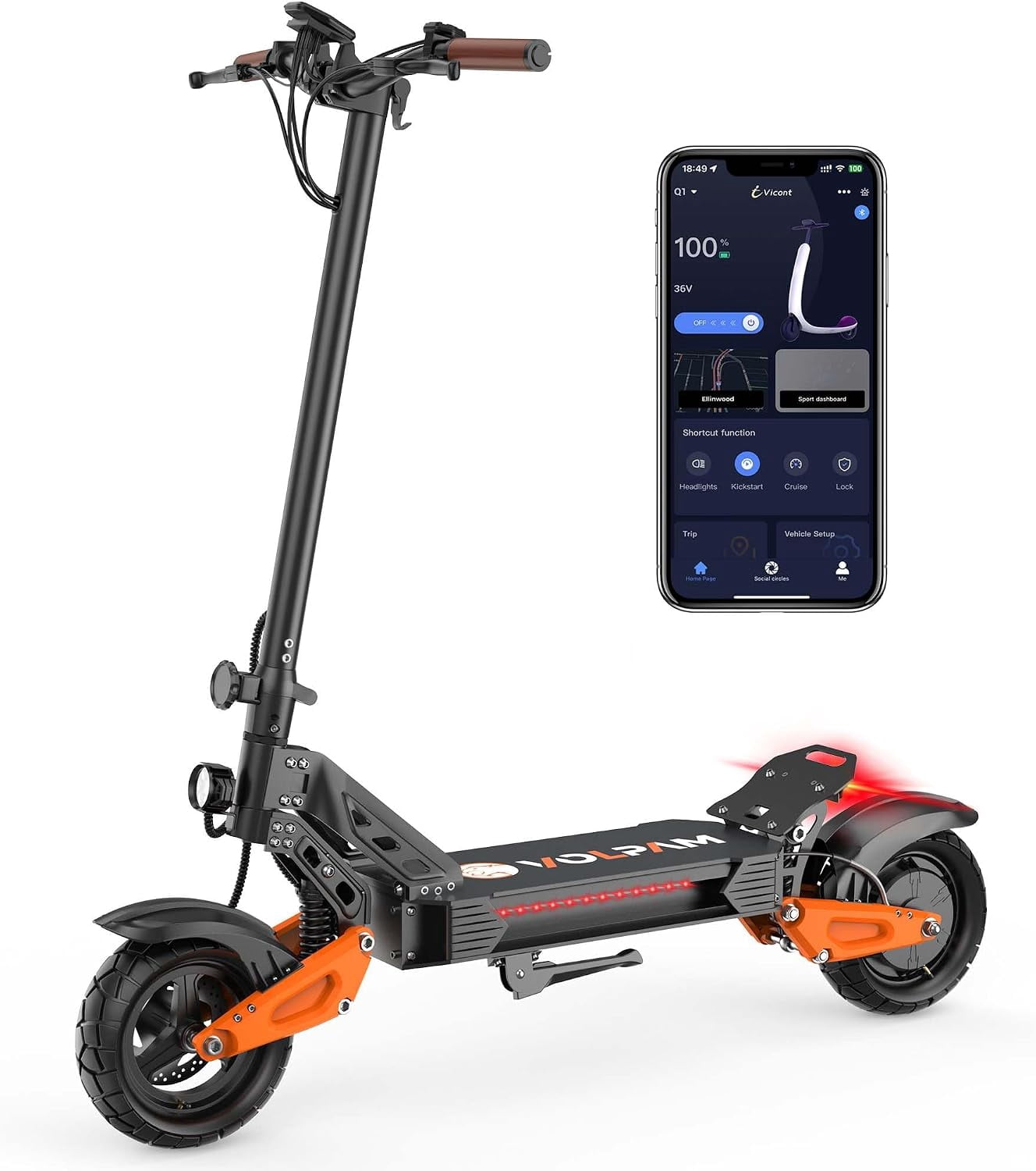 Off Road Electric Scooter for Adults, 800W Motor Up to 31MPH, 48V 15.6Ah Battery, 30 Miles Range, 11" Tires, Front & Rear Suspension, Dual Disc Brakes