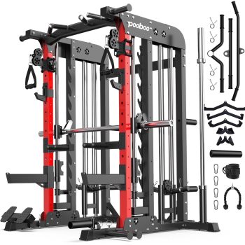 LNOW 2000LB Power Rack & Smith Machine Combo - All-in-One Home Gym with Dual Cable Pulleys, Strength Training Attachments