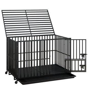 Uforic 48 Inch Heavy Duty Dog Crate Cage Kennel with Wheels, High Anxiety Indestructible, Sturdy Locks Design, 3 Door and Removable Tray, Extra Large XL XXL
