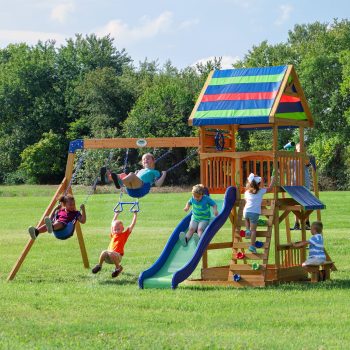 Backyard Discovery Beach Front Cedar Wood Swing Set, Slide, Play Deck, Monkey Bars