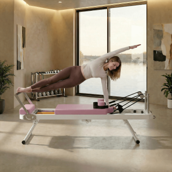 Pilates Reformer Machine for Home Gym Workout, Foldable Pilates Equipment with High Strength Alloy Springs for Beginners, Up to 330lbs,Pink