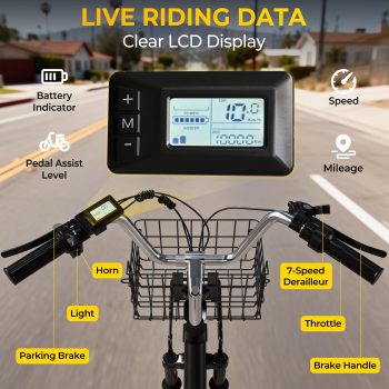 SKERI Electric Tricycle for Adults, 350W 48V Black Electric Trike Motorized Three Wheel Electric Bicycle, 7 Speeds 3 Wheels Adult Electric Tricycle with Large Basket