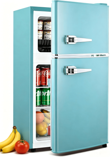 GGTB 3.0 cu.ft Retro Compact Refrigerator, Double Door Fridge with Freezer, Adjustable Thermostat & Glass Shelves for Dorm, Bedroom, Apartment, Office