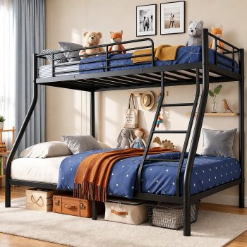 Kdymod Twin over Full Metal Bunk Bed with Stairs & Storage, Heavy Duty Bed Frame for Adults & Teens, No Box Spring Needed