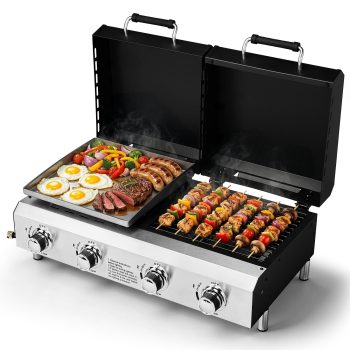 Ktaxon 4 Burner Propane Gas Grill and Griddle Combo with Auto Ignition,40000 BTU for Outdoor Cooking,Portable
