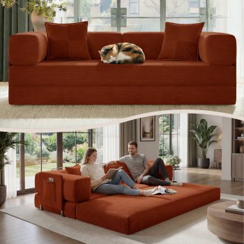 BELHOME 5-in-1 Convertible Sofa Bed, 78.8" Sleeper Sofa Boneless Couch with Side Pockets, Folding Floor Sofa Compression Sofa for Living Rooms No Assembly Required