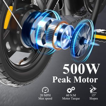 Bodywel Foldable Electric Bike for Adults and Teens, 14" Electric Bicycle with Peak 500W Motor, 36V 10Ah Battery, Commuting Mini Ebike, E Bike, UL2849